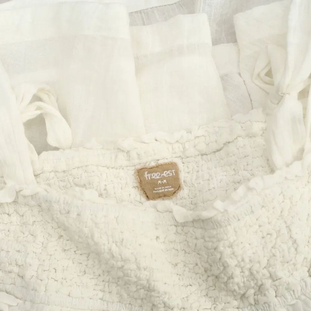 Free People Free-est Kirby Top Swingy Tank Blouse Smocked Cotton Ivory M 288883